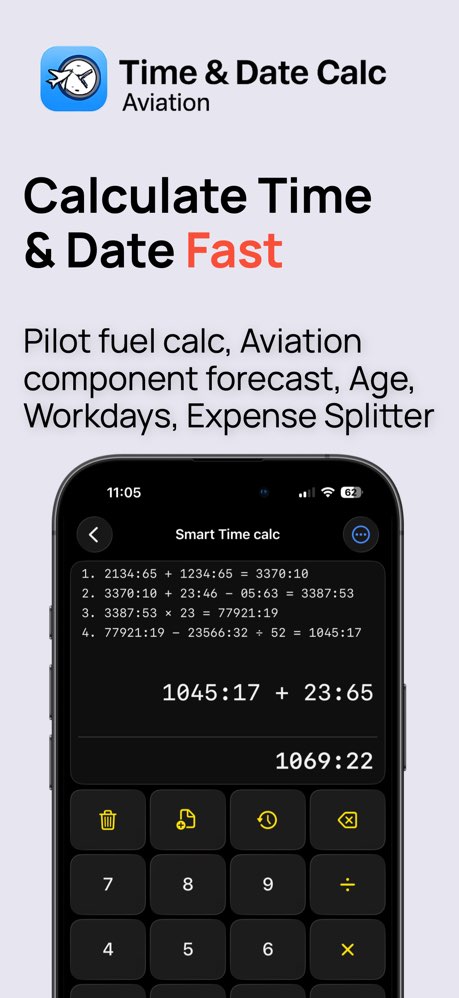 Time & Date Calc - Aviation app store preview: calculate time and date fast