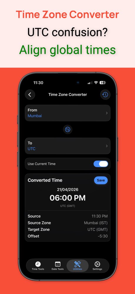 Time zone converter aligning global times between cities