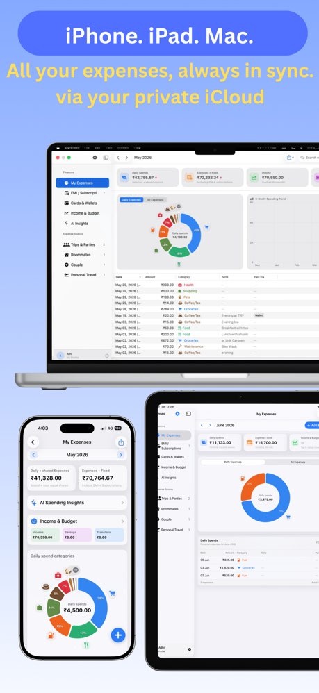 My Expenses in sync across iPhone, iPad, and Mac via private iCloud